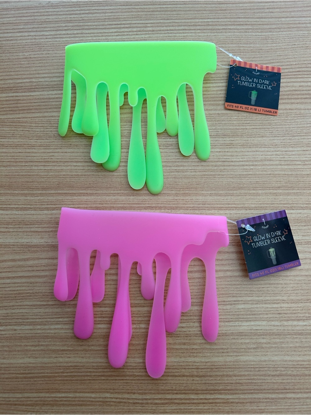 Pink & Green Glow in the Dark Slime Sleeves & Two Piece Straw Topper Set (NWT)